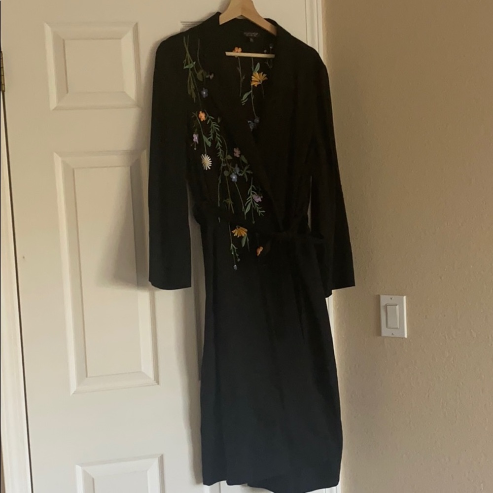Topshop trench coat, black with embroidery, sz8